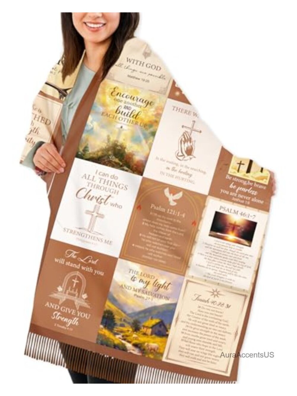 Faux Cashmere Prayer Shawl with Scripture Patchwork